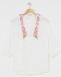 SBE Ivory Blouse with Embroidered Collar - Image