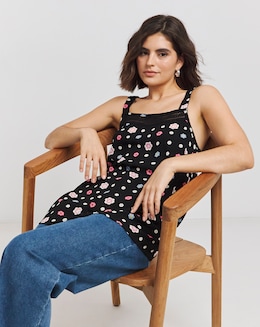 Floral Print Ladder Trim Crinkle Cami - Image