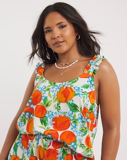 Fruit Print Viscose Frill Strap Cami - Image