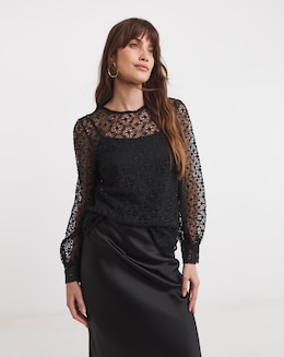 Volume Sleeve Lace Top - Image