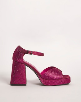 Diamante Platform Heeled Sandals Ex Wide - Image
