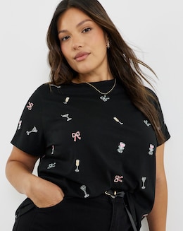 Simply Be Black Embroidered Cocktail T-Shirt