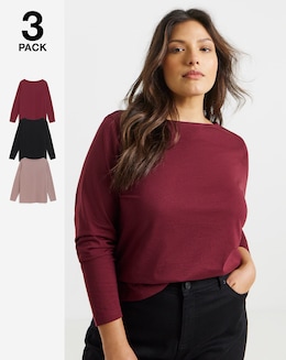 3 Pack Long Sleeve Slash Neck Tops - Image