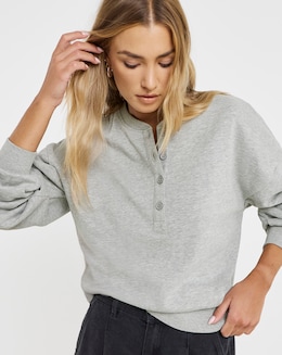 Simply Be Grey Marl Henley Sweatshirt