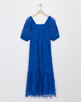 Square Neck Lace Midi Dress - Image
