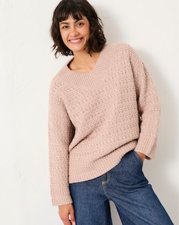 FatFace Stella V Neck Jumper - Image