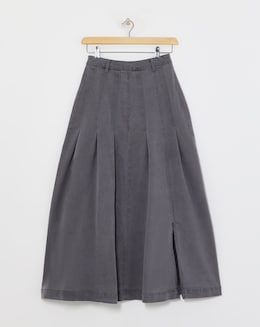 Grey Maxi Pleat Detail Denim Skirt