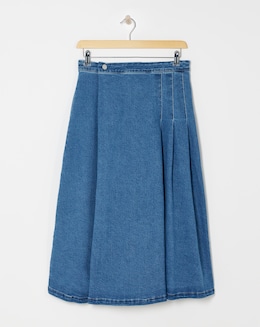 Denim Blue Full Pleat Denim Skirt - Image