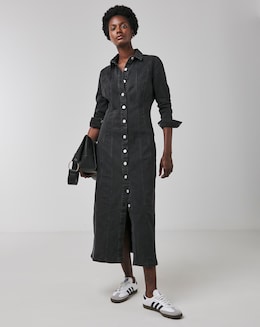Black Fitted Denim Shirt Dress