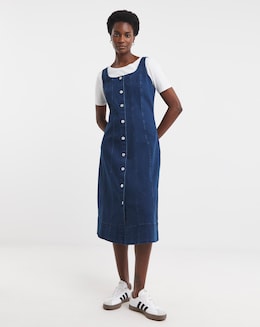 Denim Button Front Apron Dress - Image
