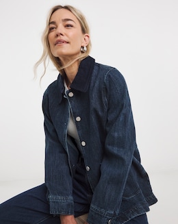 Indigo Cord Collar Denim Workwear Jacket - Image