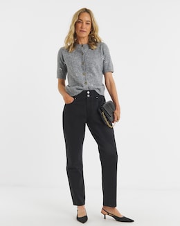 Washed Black Elasticated Tapered Jeans