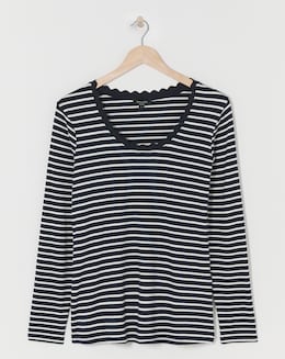 Scallop Neck Long Sleeve Top - Image