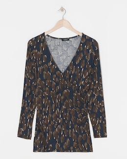 Ruched Sides V Neck Long Sleeve Top - Image