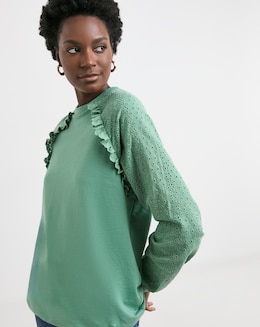 Broderie Sleeve Frill Detail Sweat - Image