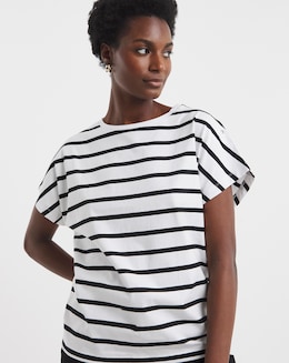 Striped Button Shoulder T-Shirt - Image