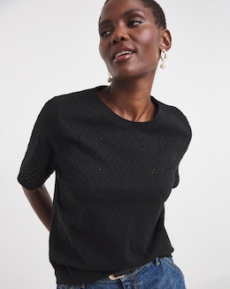 Crew Neck Broderie Short Sleeve T-Shirt - Image