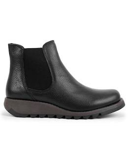 Fly London Salv Black Pebbled Leather Wedge Chelsea Boots