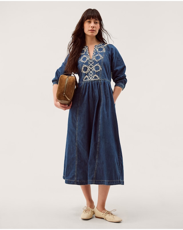 Nobody's Child Denim Sandra Embroidered Midi Dress | JD Williams