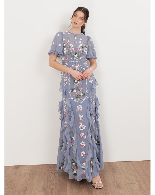 myah one shoulder dress in grey embroidery The Maya One-Shoulder Dress S / With Embroidery main image 1