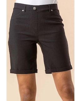 Roman Elastic Waist Turn Up Shorts - Image