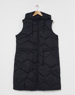 Black Hexagonal Quilted Longline Gilet - Image