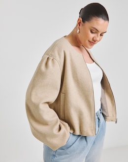 Neutral Bubble Hem Round Collar Jacket - Image