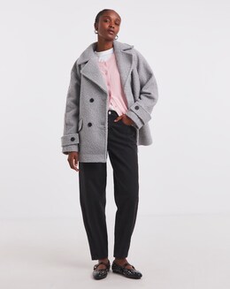 Simply Be Grey Boucle Teddy Peacoat - Image