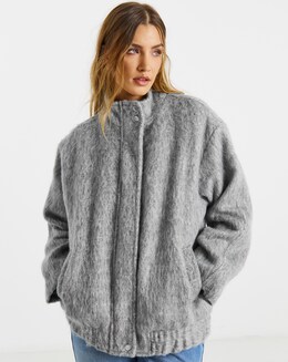 SBE Grey Wool Look Funnel Neck Jacket - Image