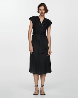 Mango Pure Linen Bow Tie Midi Dress - Image