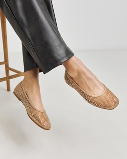 Mesh Embellished Ballet Flats Ex Wide - Image