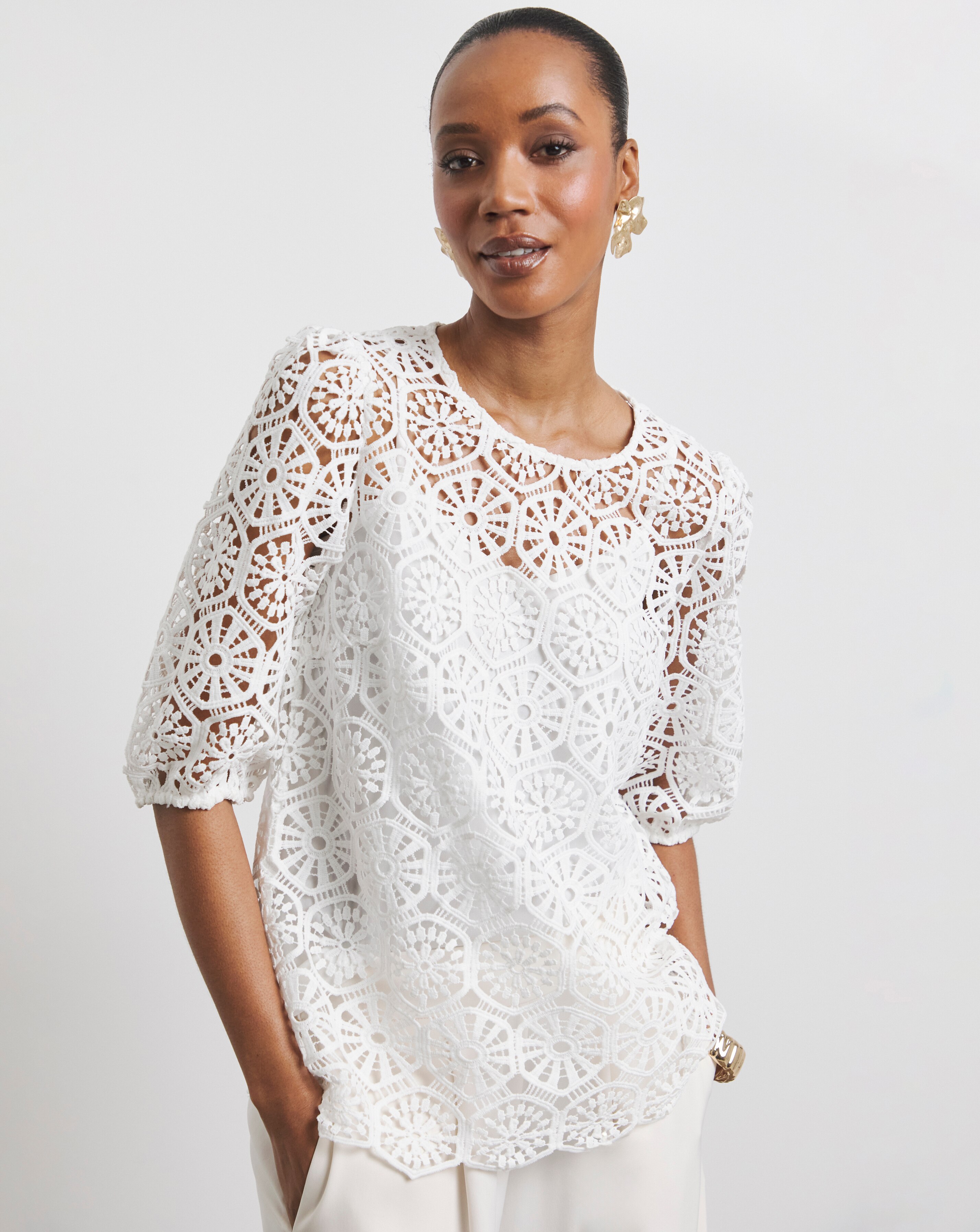 Puff Sleeve Lace Top | JD Williams