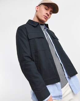 Navy Linen Blend Jacket - Image