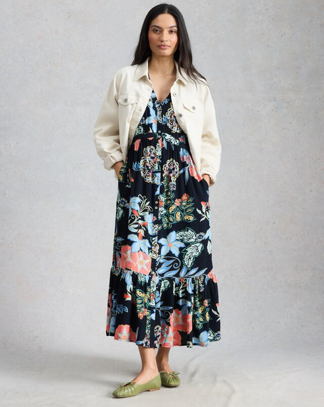 beachy long sleeve dress PRETTYGARDEN Women's Maxi Dress Resort Wear Boho Floral V Neck Puff Sh