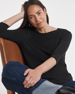 Slash Neck 3/4 Sleeve Top - Image