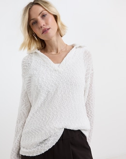 Boucle V-Neck Long Sleeve Top - Image