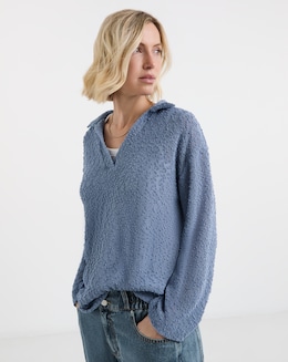 Boucle V-Neck Long Sleeve Top - Image