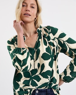 Printed Long Sleeve V-Neck Top - Image