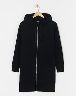 Basic Black Zip Longline Tunic Hoodie - Image