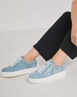 Side Zip Leather Trainer Wide Fit - Image