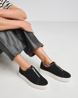 Zip Up Leather Trainer Wide Fit - Image