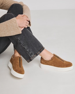 Zip Up Leather Trainer Wide Fit - Image