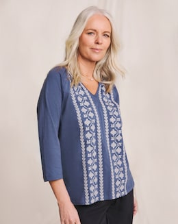 Julipa Embroidered Notch Neck Top - Image