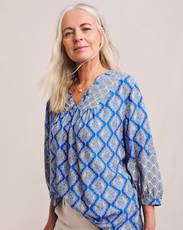 Julipa Mix Print Notch Neck Blouse - Image