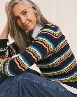 Julipa Pointelle Contrast Stitch Jumper - Image