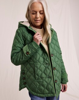 Julipa Quilted Button Side Hooded Coat - Image