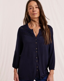 Tunique Catherine's Femme Manches 3/4 Imprimé Floral Rose Et Bleu – Taille 2X (plus Size)