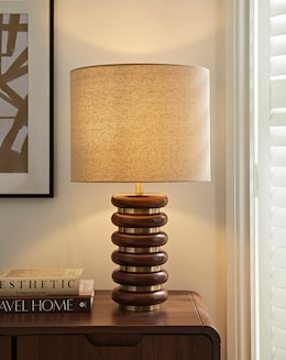 Wood & Brass Ribbed Table Lamp - Image