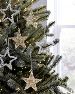 Set of 6 Gold Glass Star Decorations - Image