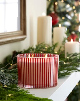 Merry Berries &amp; Bows Striped Glass Candle